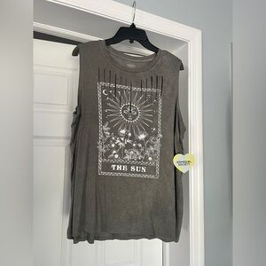 The Sun Graphic Cold-Shoulder Tank Top - Olive